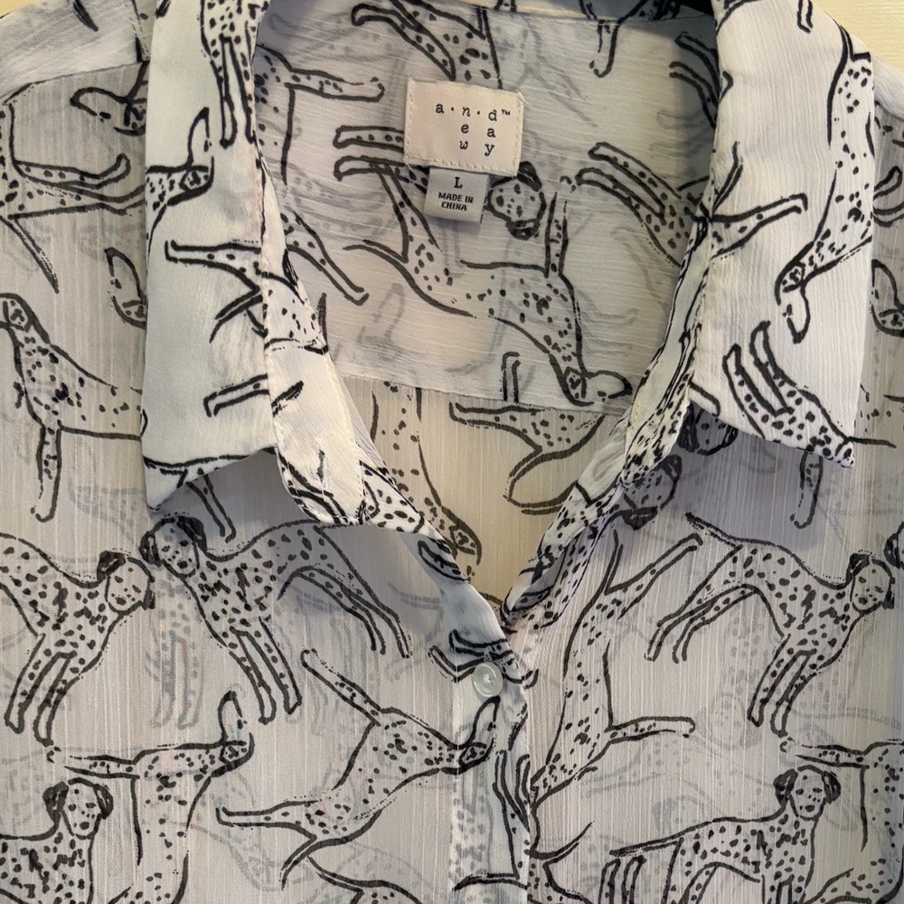 a new day White and Black Dalmation Print Button Down Shirt - Picture 3 of 5
